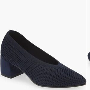 EILEEN FISHER Navy Gabby‎ Recycled Stretch Knit Pump Chunky Heel Size 8.5
